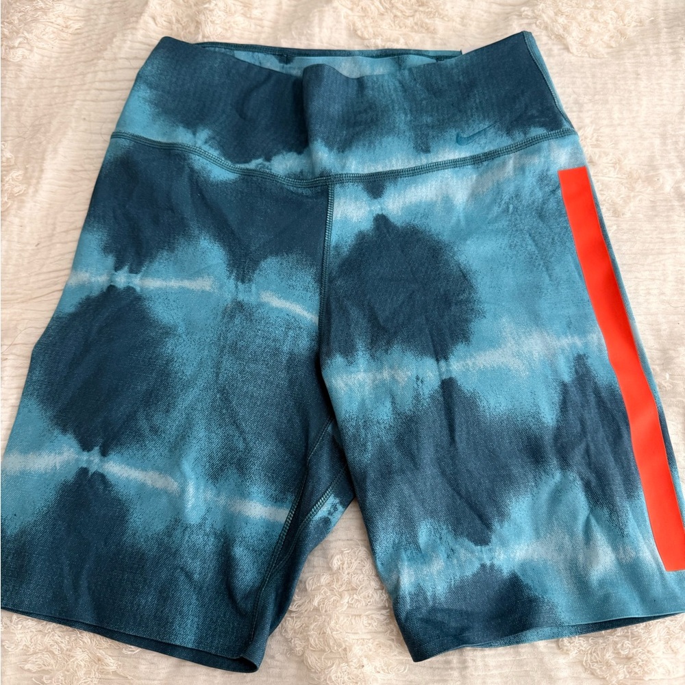 Nike Blue Tie-Dye Athletic Shorts with Orange Stripe